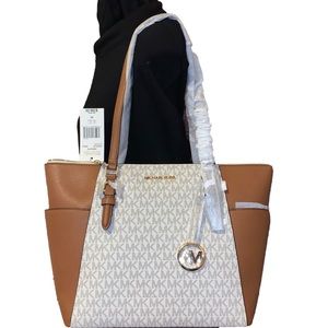 MICHAEL KORS CHARLOTTE VANILLA LARGE TOP ZIP TOTE